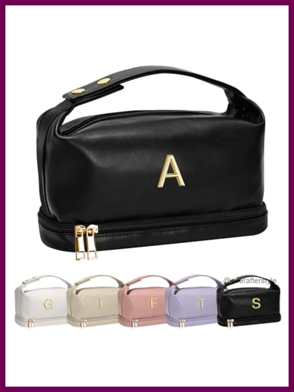 Personalized Monogram Makeup Bag with Handle - Double Layer Travel Toiletry